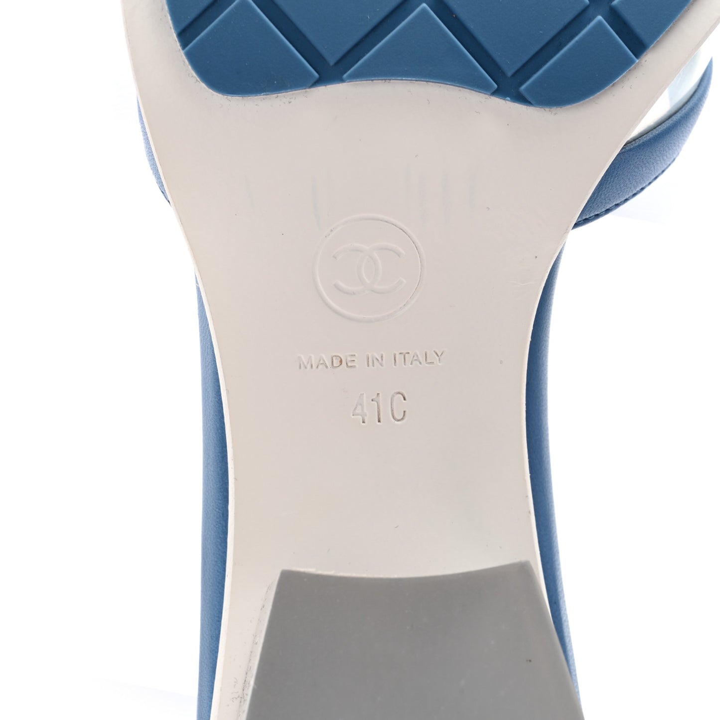 Lambskin PVC Logo Mule 41 Transparent Blue