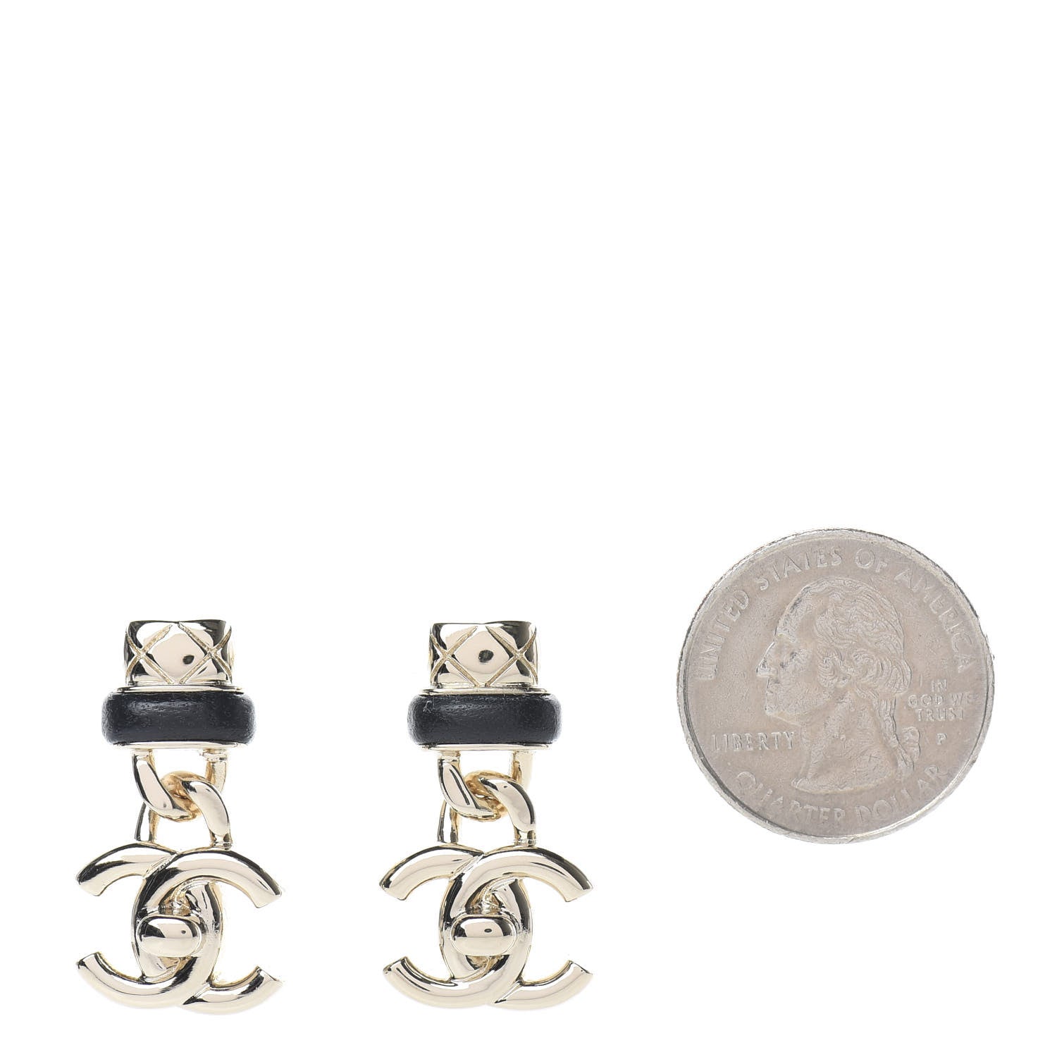 Chanel Lambskin CC Turnlock Drop Earrings Gold Black 2 of 6