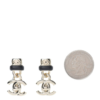 Chanel Lambskin CC Turnlock Drop Earrings Gold Black 2 of 6