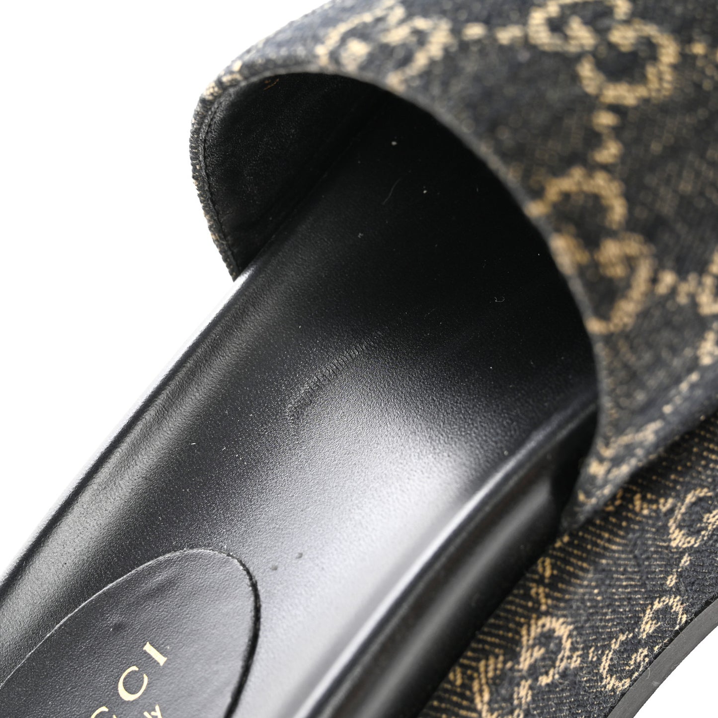 Jacquard Black Denim GG Monogram Angelina Platform 55mm Slide Sandals 38 Black Ivory