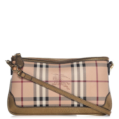 Burberry Haymarket Check Small Peyton Crossbody Clutch Bag Gold 1 of 8