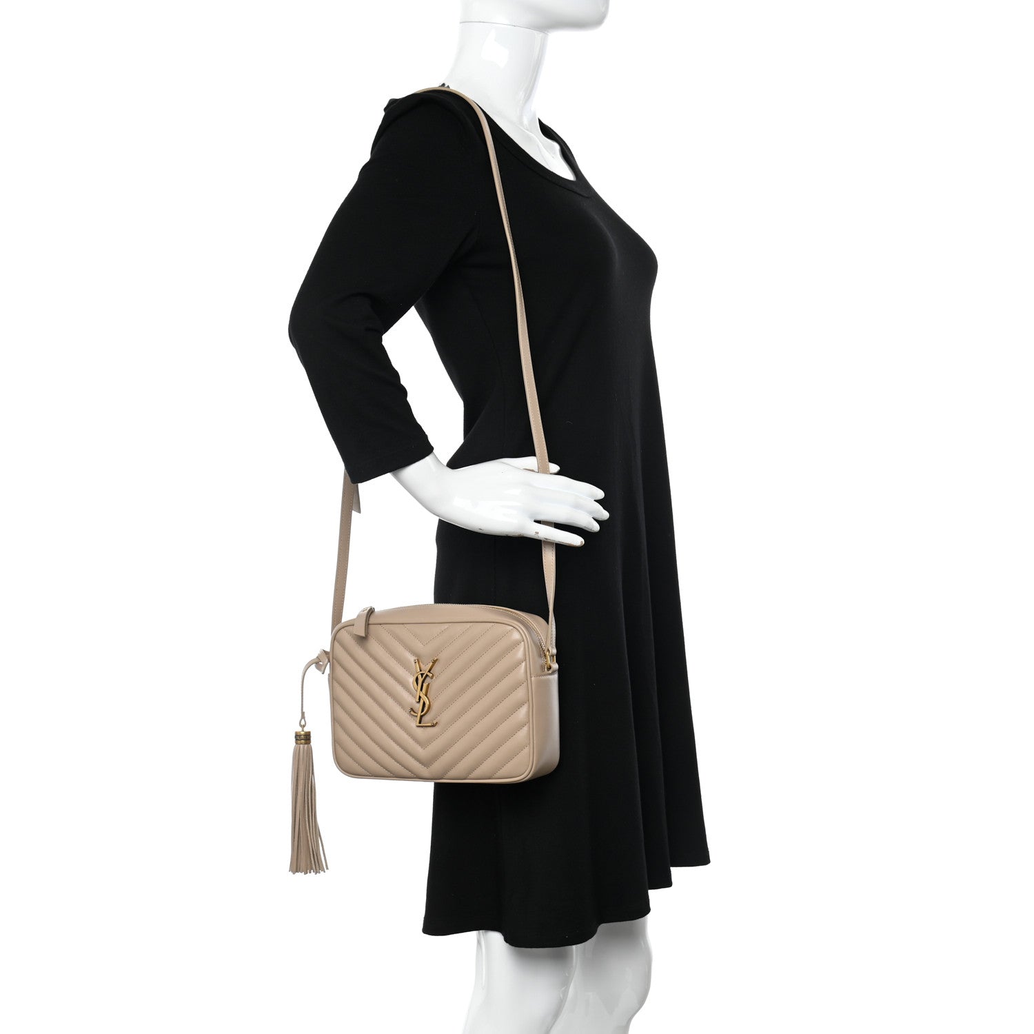 Saint Laurent Calfskin Matelasse Monogram Lou Camera Bag Dark Beige 2 of 10