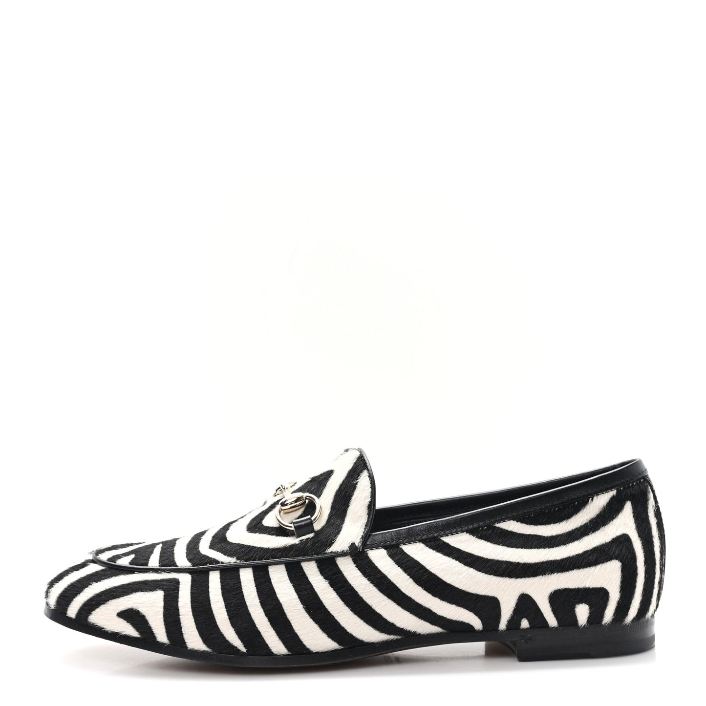 Pony Hair Zebra Print Womens Horsebit Moccasin Loafers 37.5 Black White