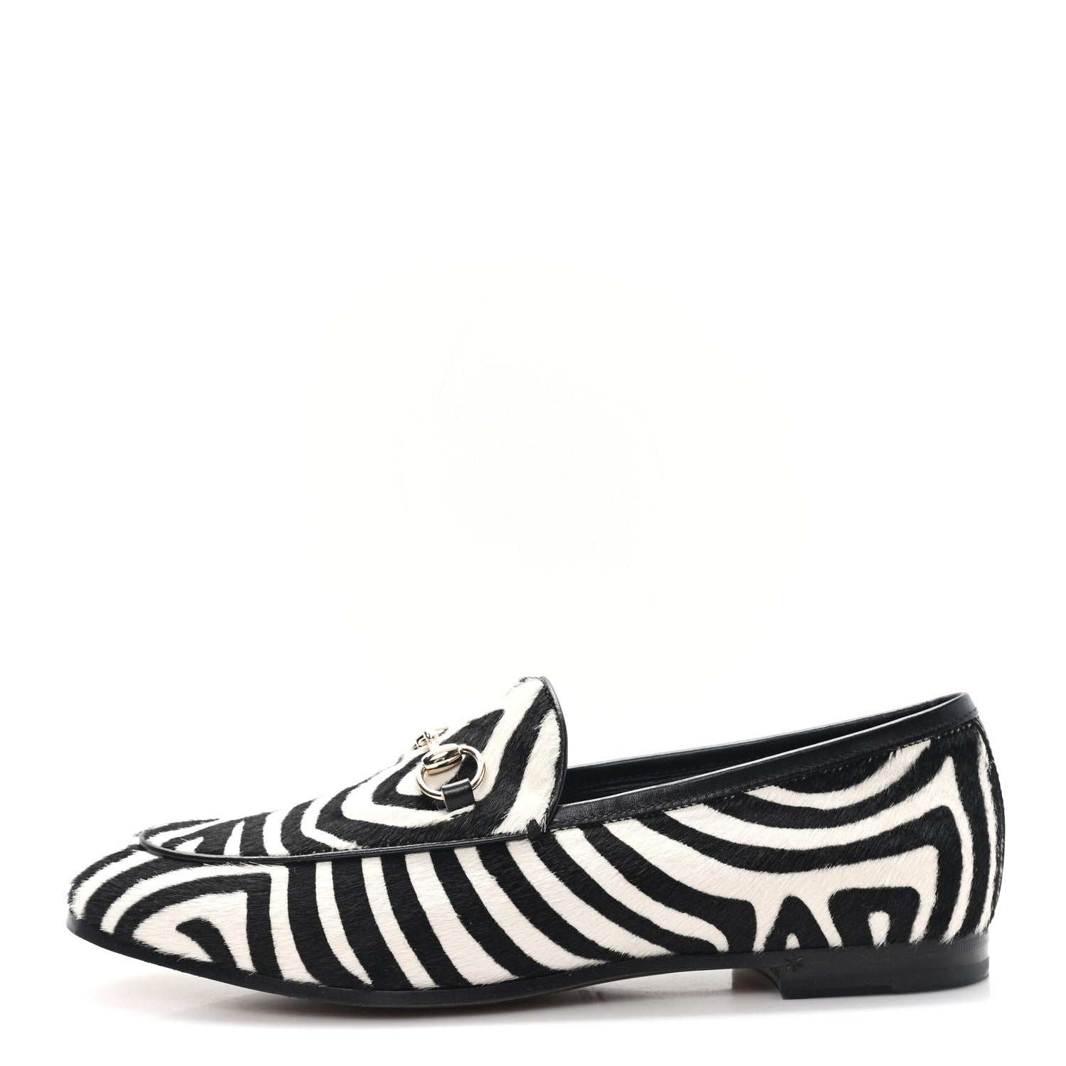 Gucci Pony Hair Zebra Print Womens Horsebit Moccasin Loafers 37.5 Black White 1 of 10