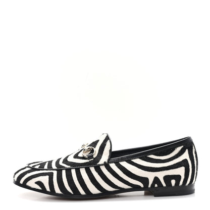 Gucci Pony Hair Zebra Print Womens Horsebit Moccasin Loafers 37.5 Black White 1 of 10