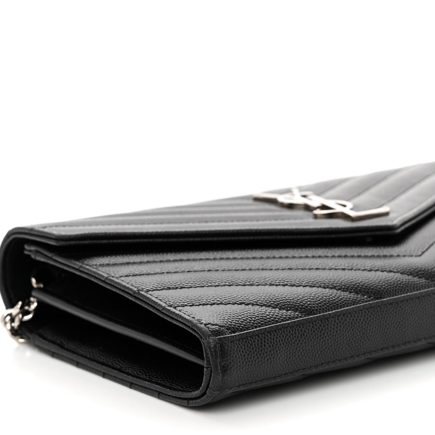 Grain De Poudre Matelasse Chevron Monogram Chain Wallet Black