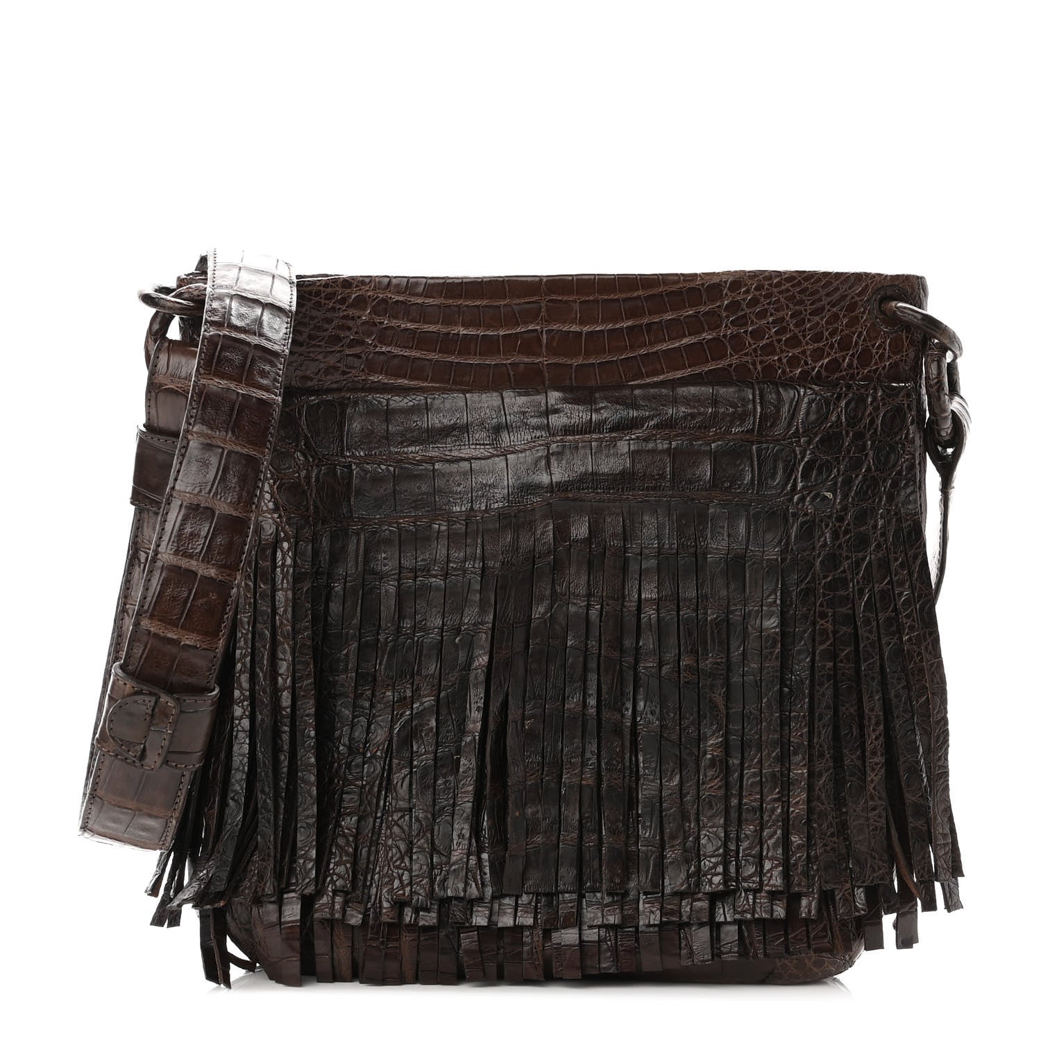 Nancy Gonzalez Crocodile Fringe Crossbody Clutch Brown 1 of 10
