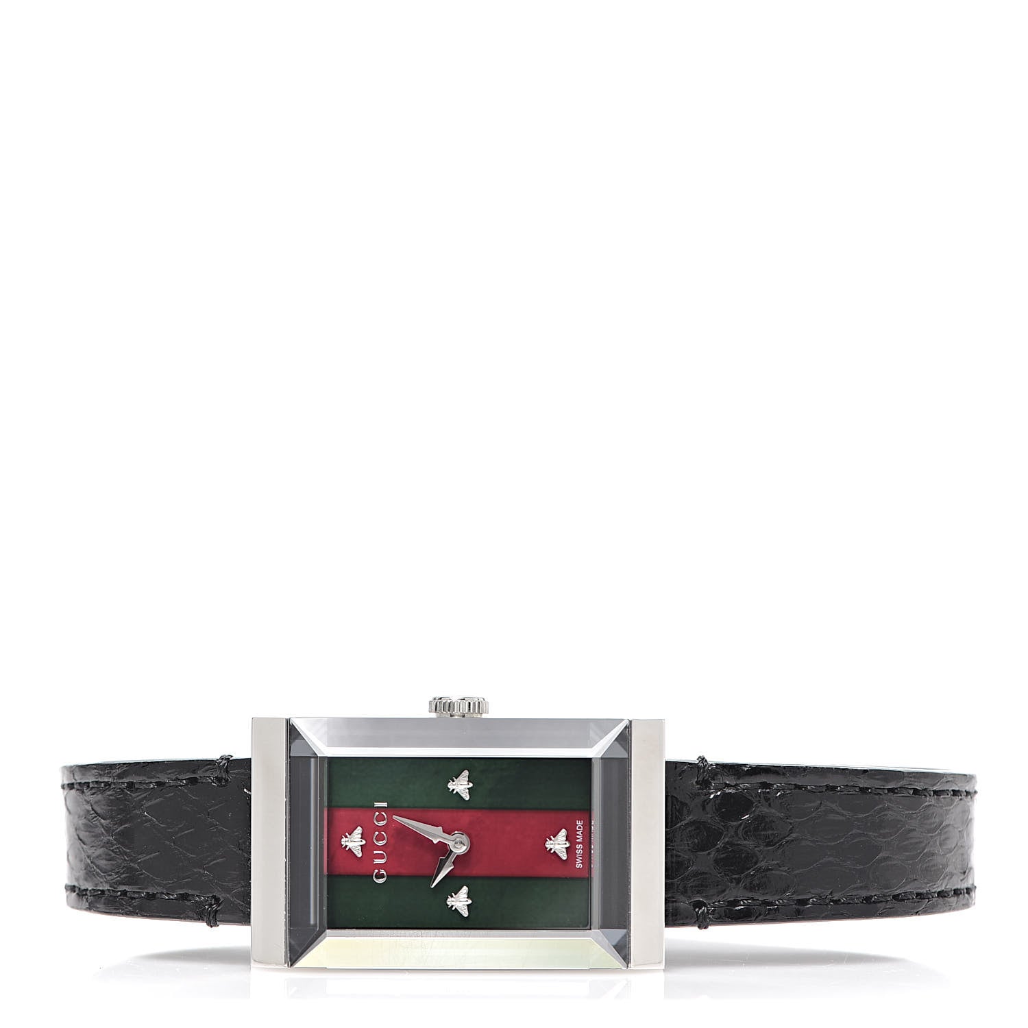 Gucci Stainless Steel Lizard 21mm Web G-Frame Quartz Watch Green 3 of 7