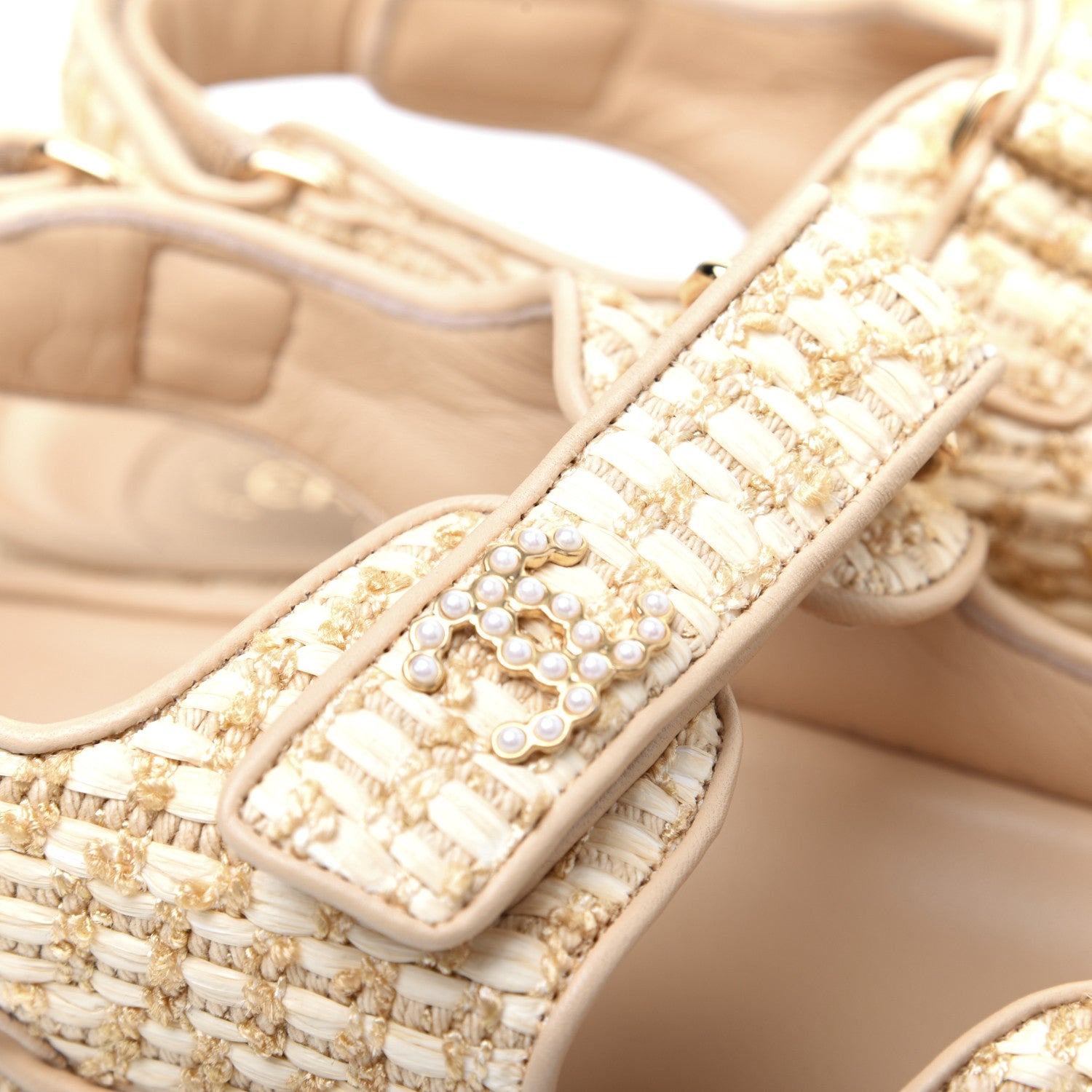 Chanel Braided Fabric Velcro Dad Sandals 39 Beige 11 of 13