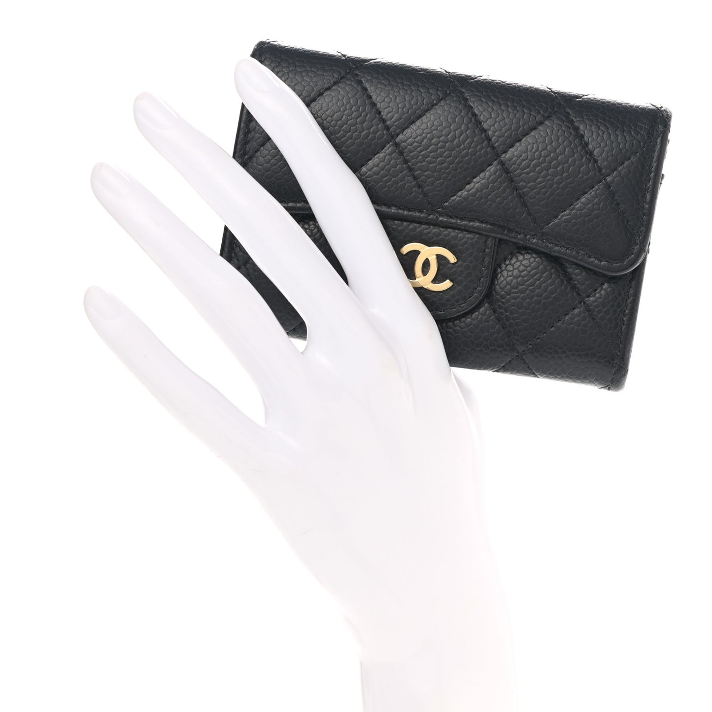 Caviar Quilted Flap Card Holder Wallet Black