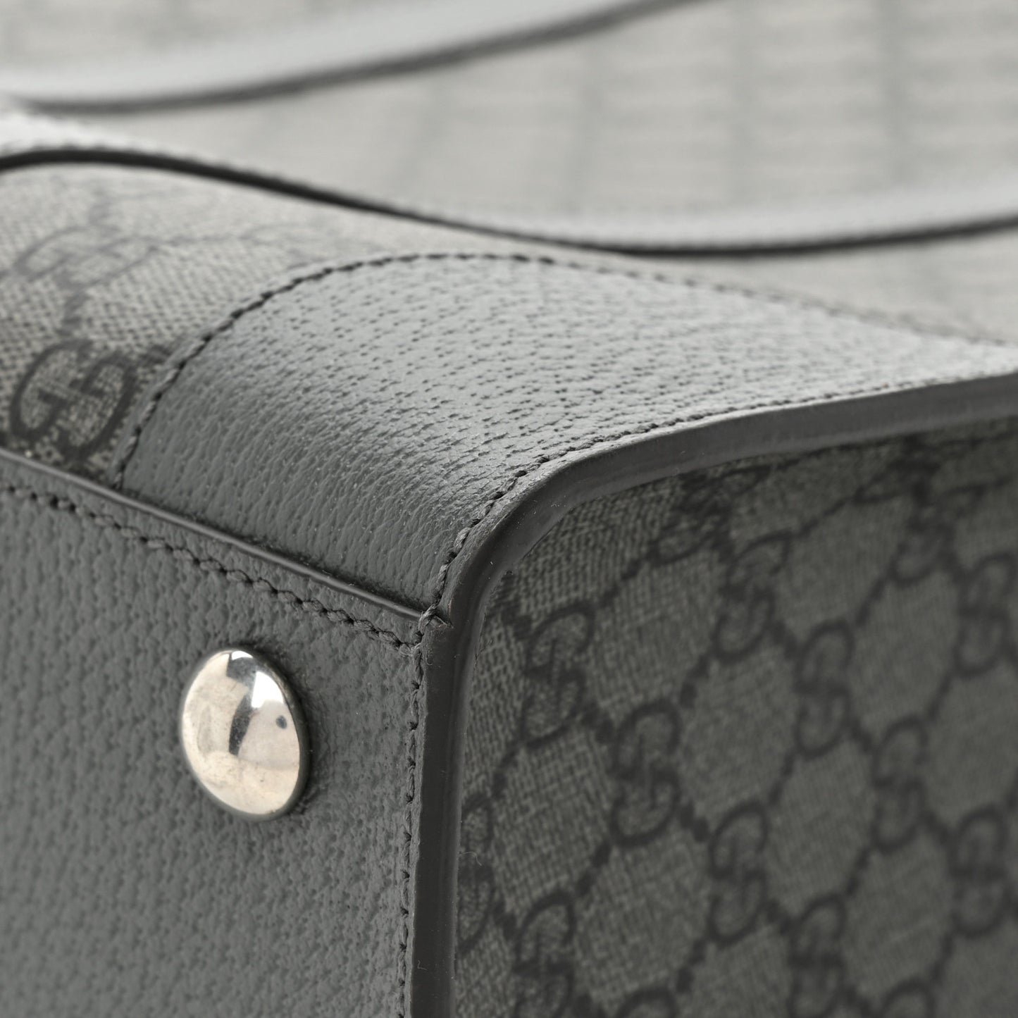 GG Supreme Monogram Textured Dollar Calfskin Medium Ophidia Tote Grey Black Graphite Grey