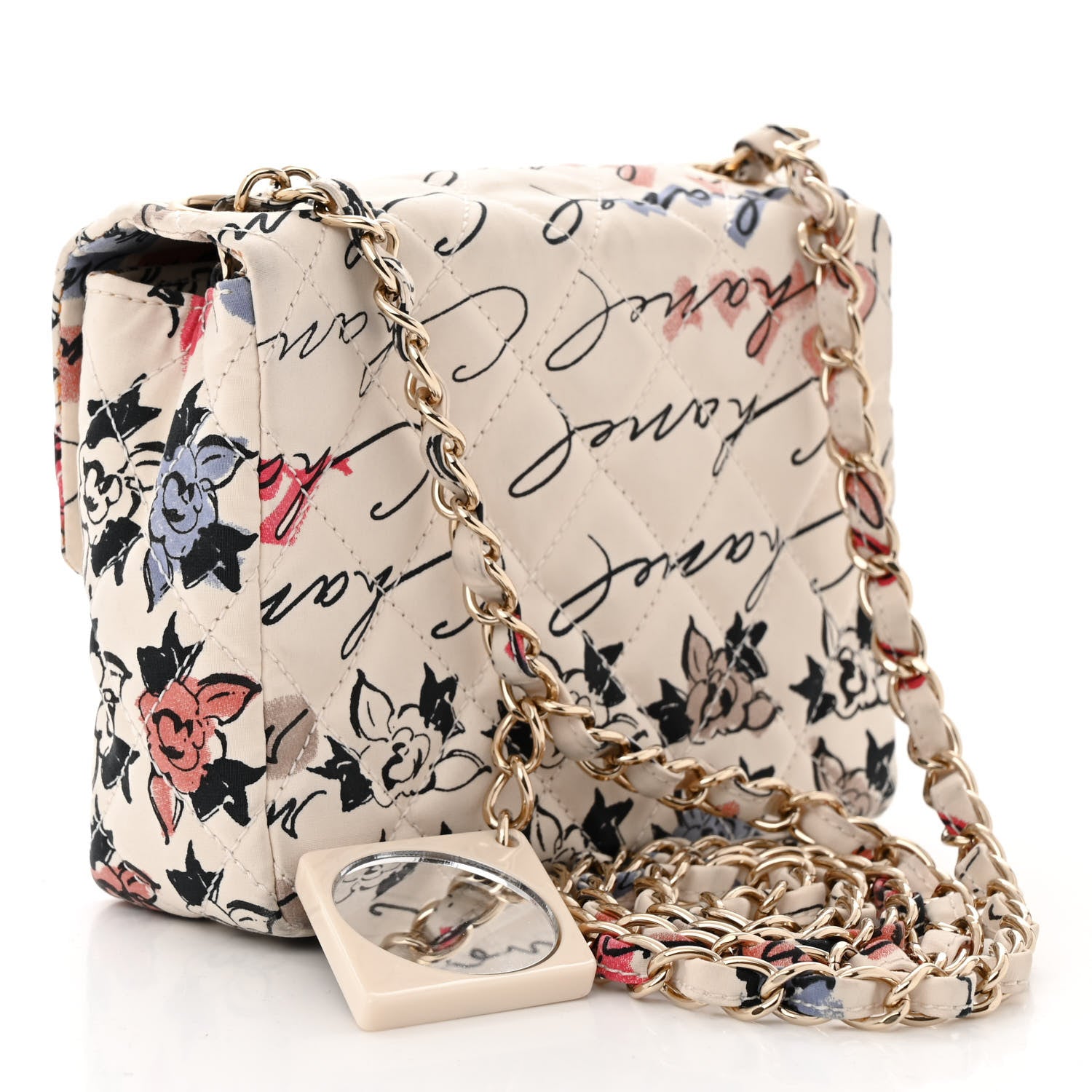Chanel Nylon Quilted Rue Cambon Camellia Printed Mini Flap White Multicolor 3 of 10