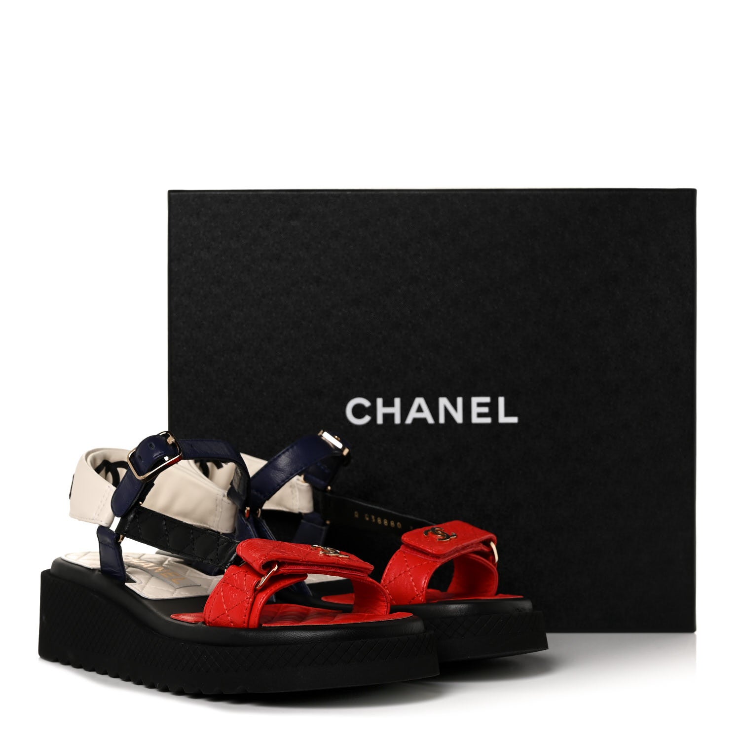 Chanel Lambskin Logo Platform Sandals 37 Red Black Ivory Navy Blue 9 of 9