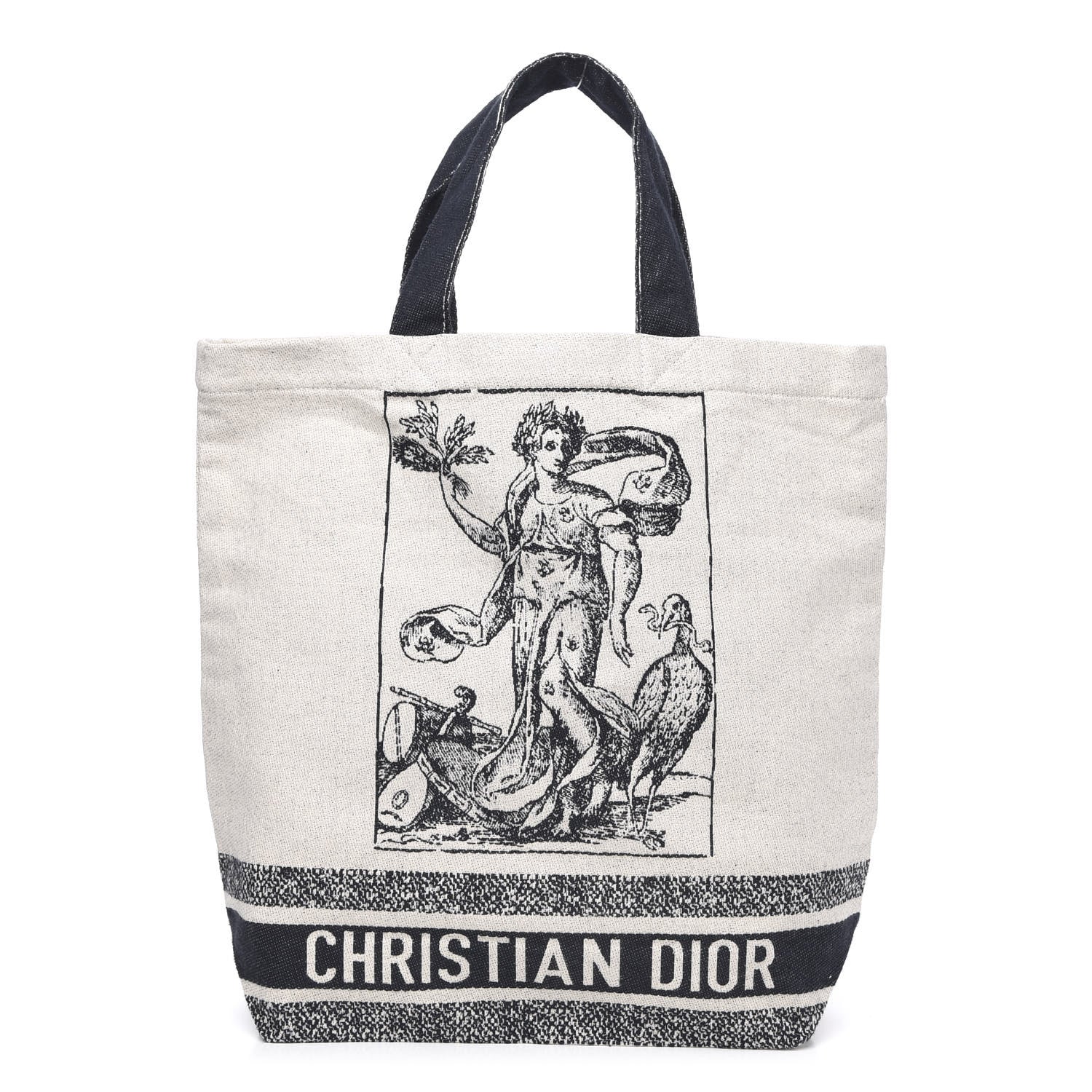 Christian Dior Canvas Print Cruise Tote Ivory Black 1 of 9