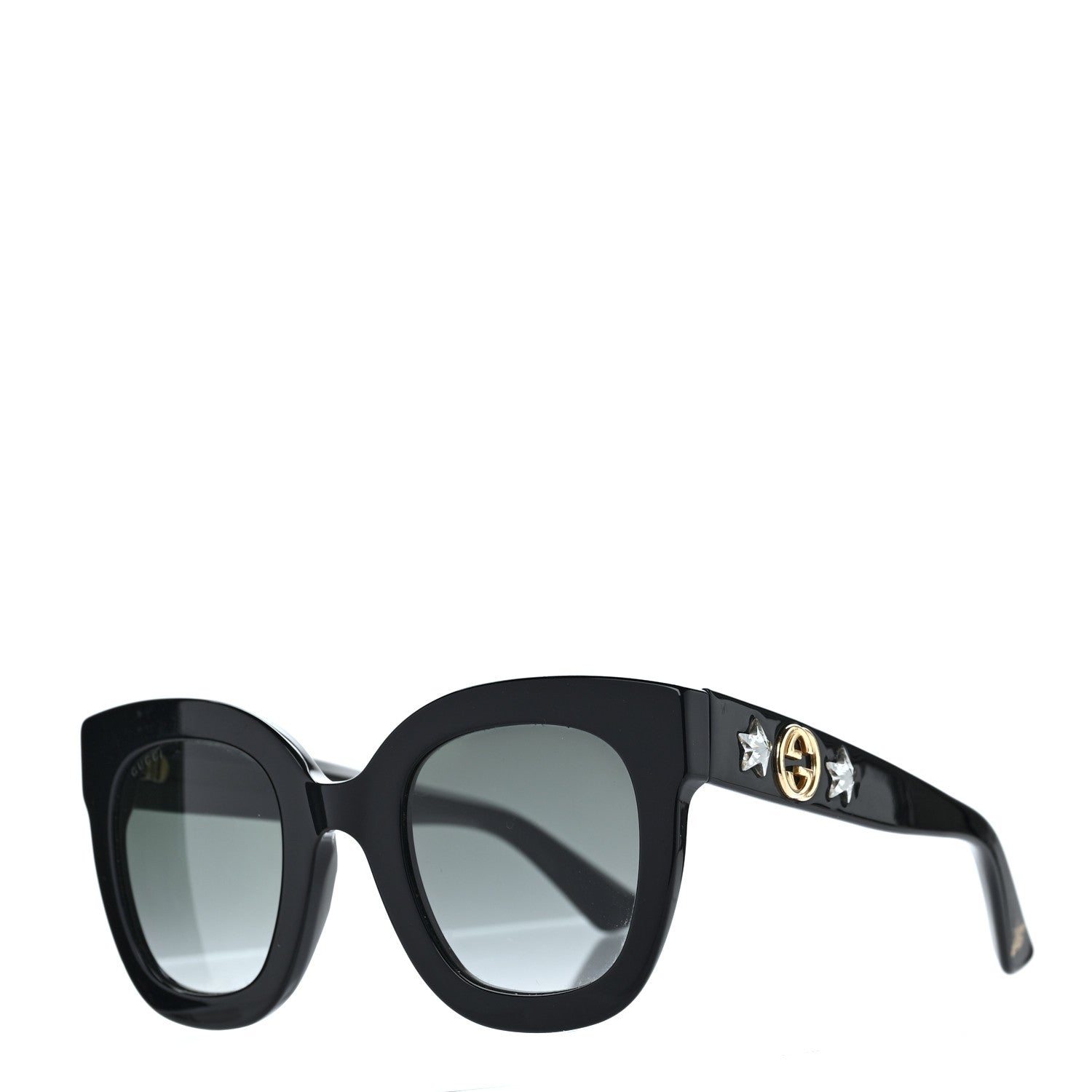 Gucci Acetate Crystal Star Round Frame Sunglasses GG0208S Black 1 of 8