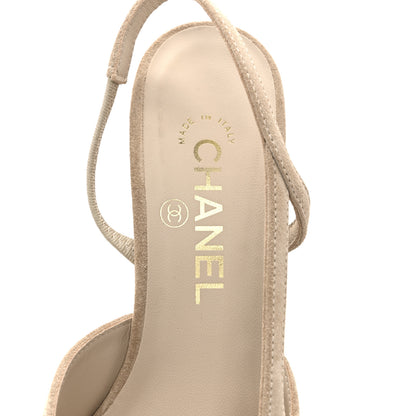 Chanel Suede Cap Toe CC Slingback Pumps 38 Ivory Light Beige 7 of 10