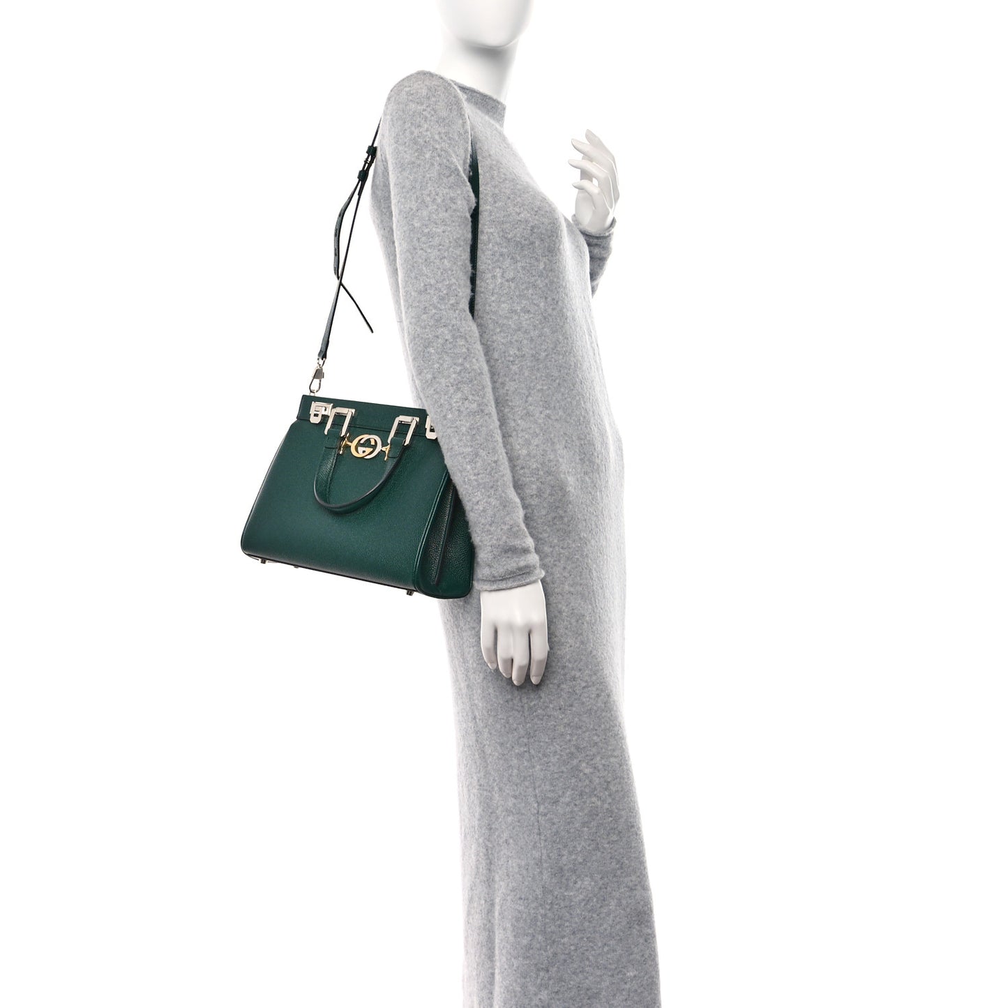Grainy Calfskin Small Zumi Top Handle Bag Vintage Green