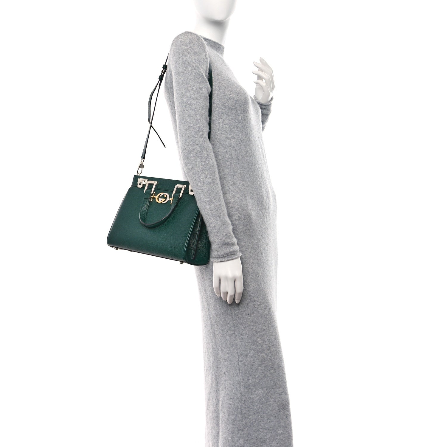 Gucci Grainy Calfskin Small Zumi Top Handle Bag Vintage Green 2 of 10