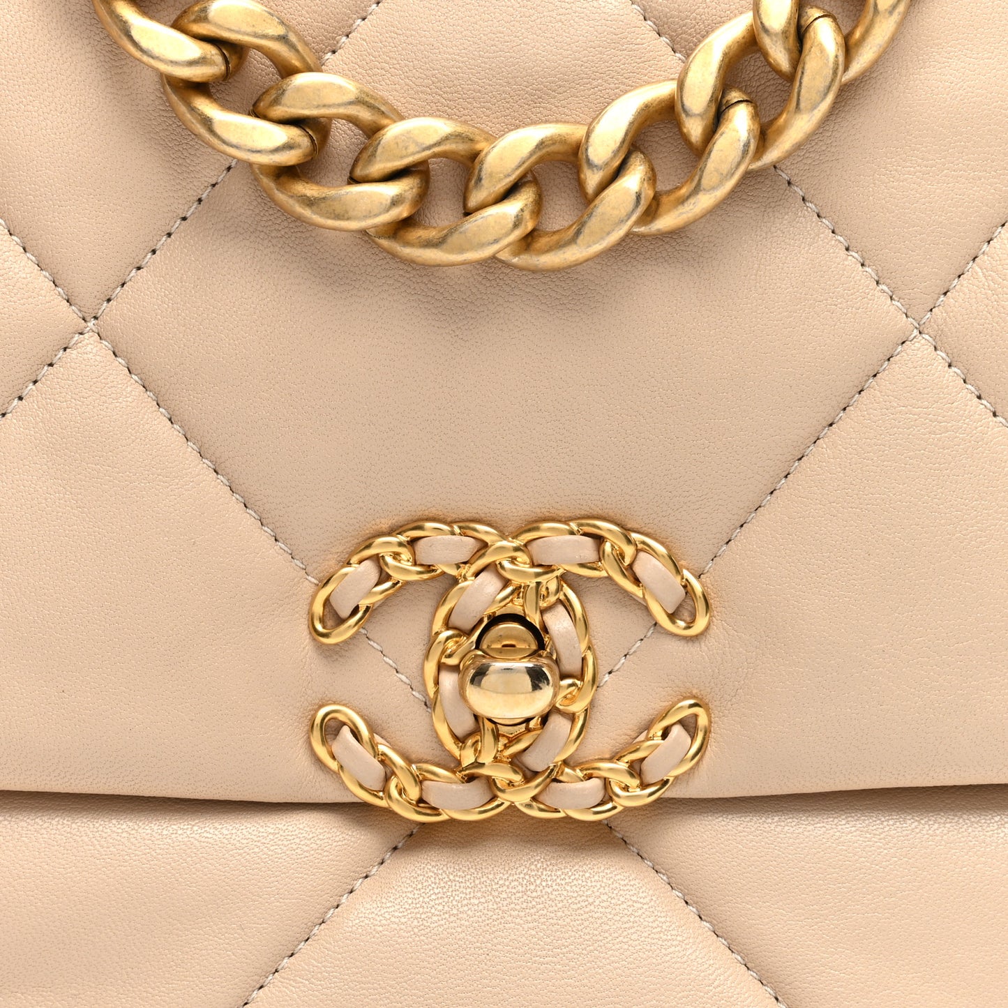 Goatskin Quilted Medium Chanel 19 Flap Beige