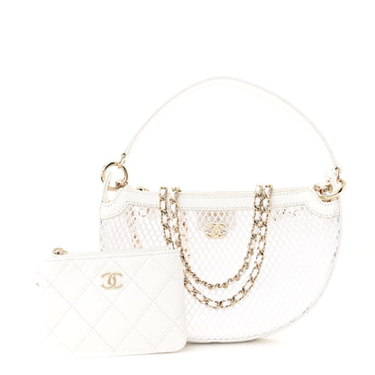 Chanel Mesh Shiny Lambskin Chain Hobo White 3 of 13