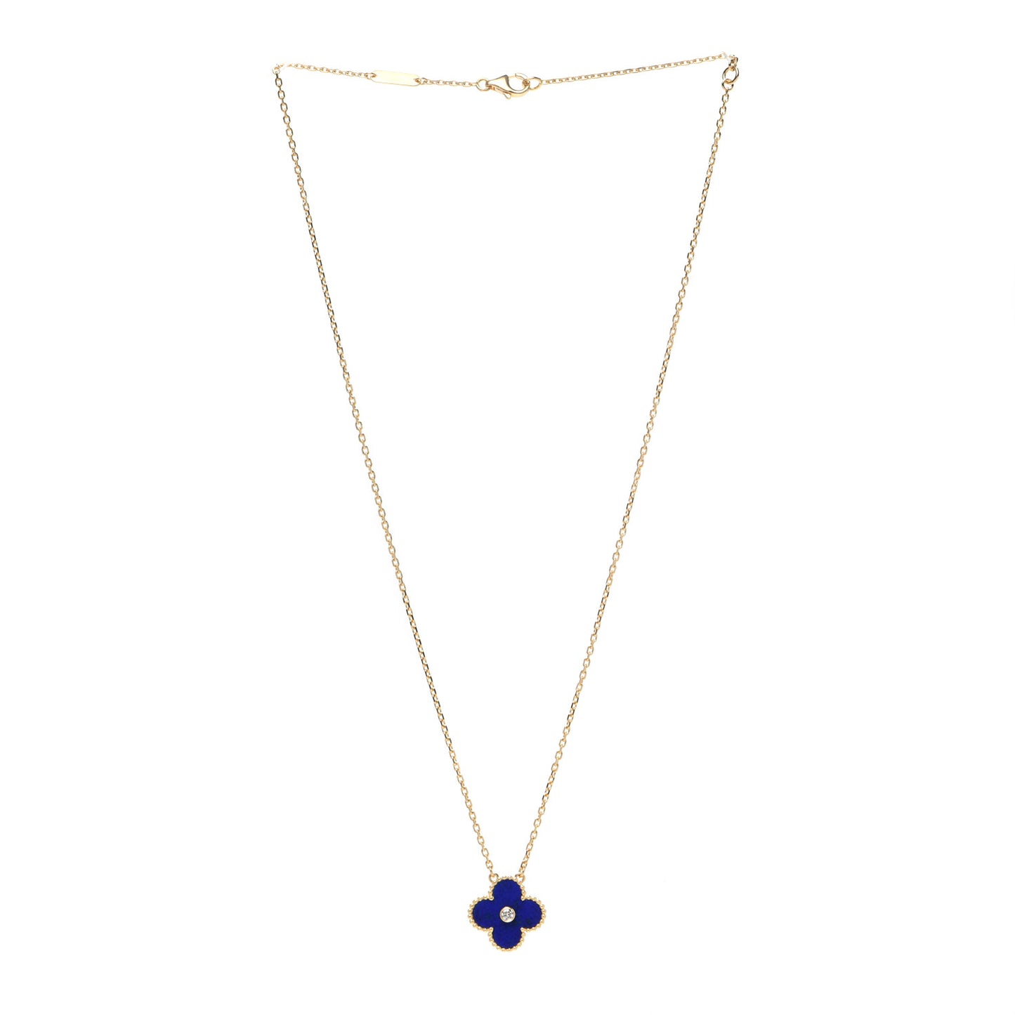 18K Yellow Gold Diamond Lapis Lazuli Vintage Alhambra Pendant Necklace