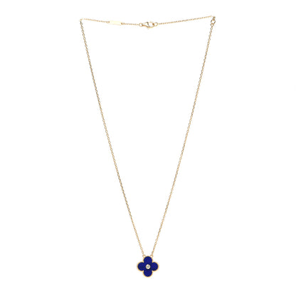 Van Cleef & Arpels 18K Yellow Gold Diamond Lapis Lazuli Vintage Alhambra Pendant Necklace 4 of 6