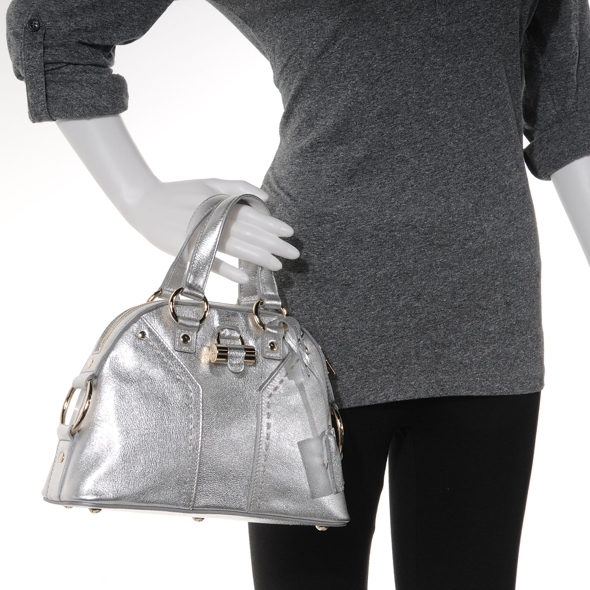 Saint Laurent Leather Small Muse Metallic Silver 2 of 7