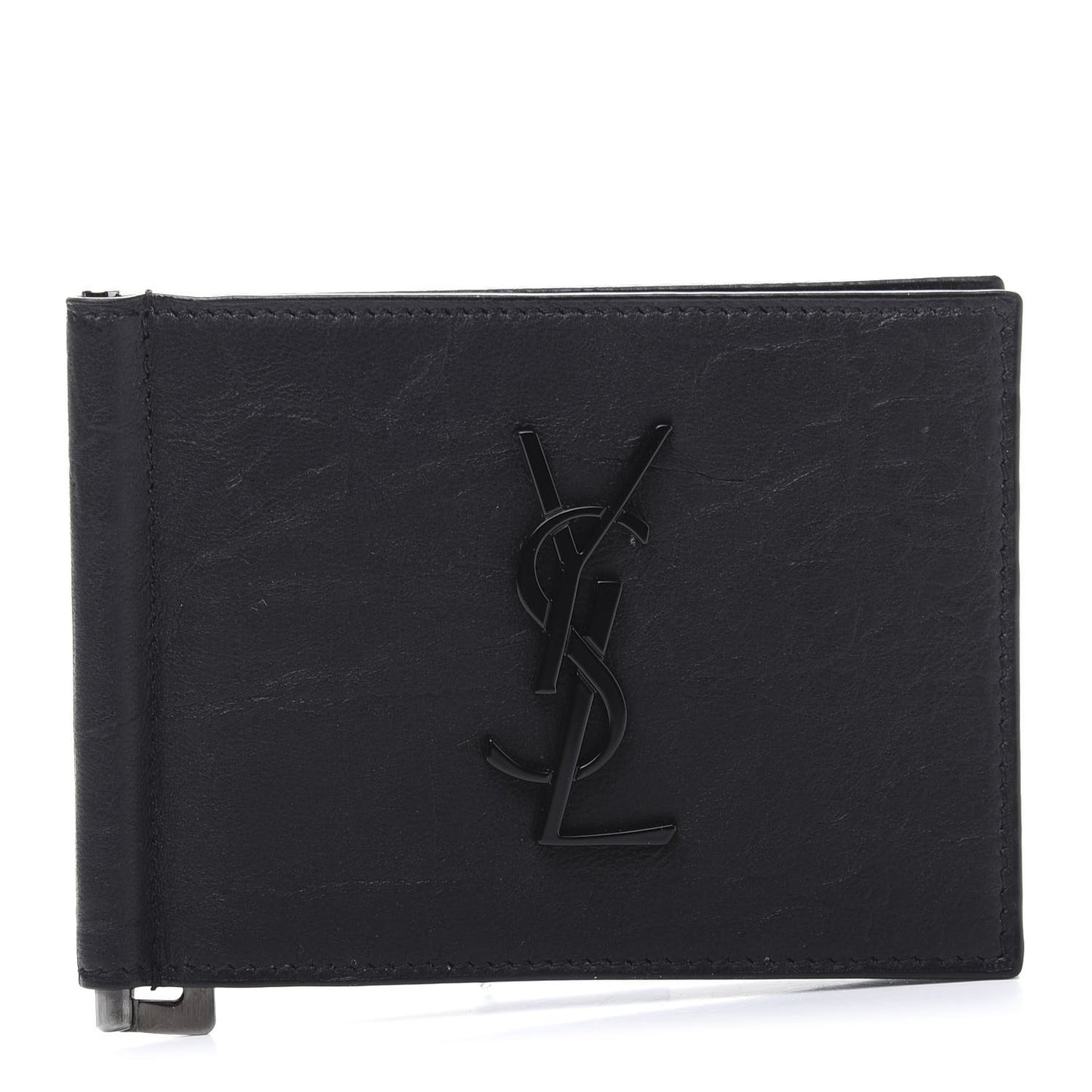 Calfskin Crocodile Embossed Bill Clip Card Case Black