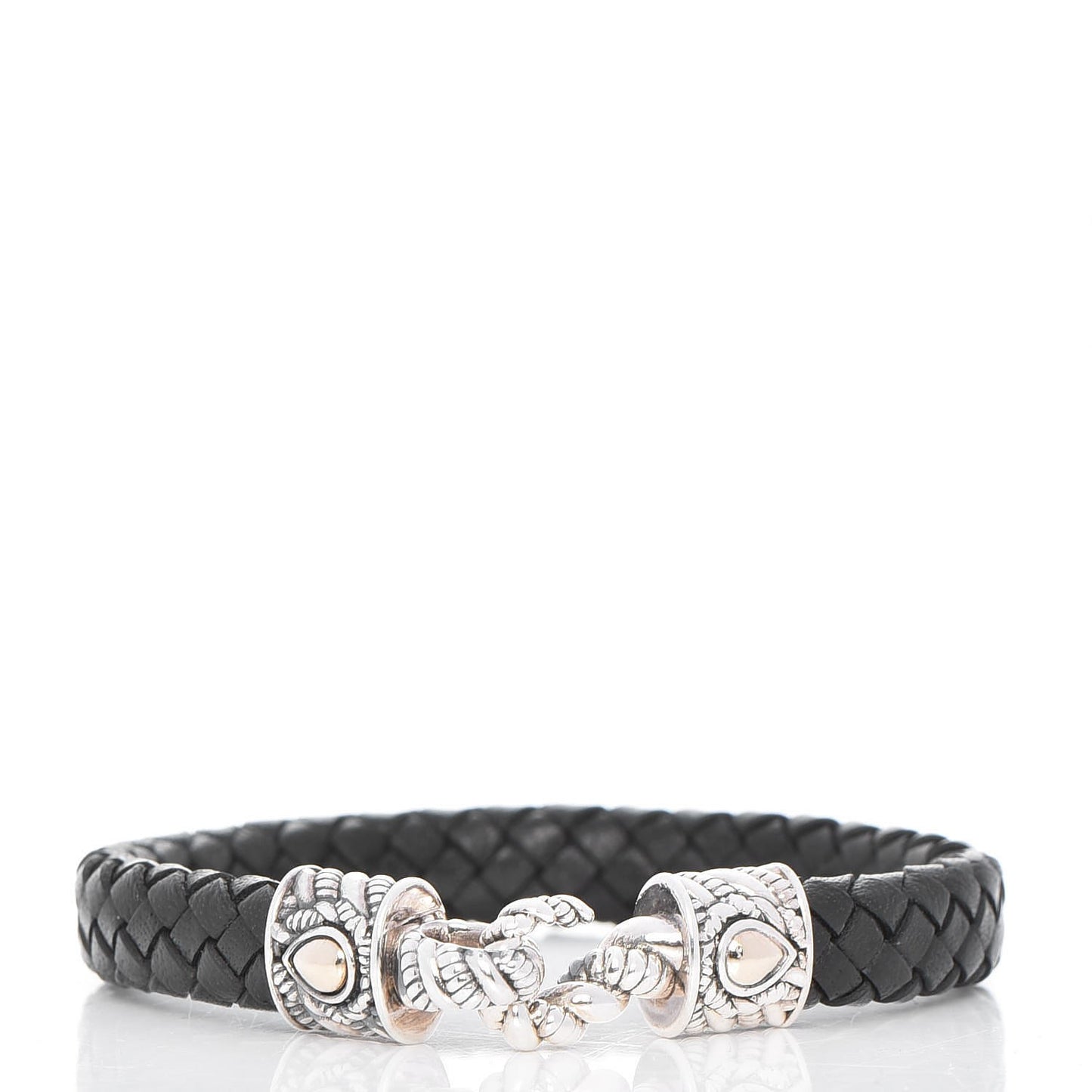 JAI Sterling Silver Woven Leather M Bracelet Black
