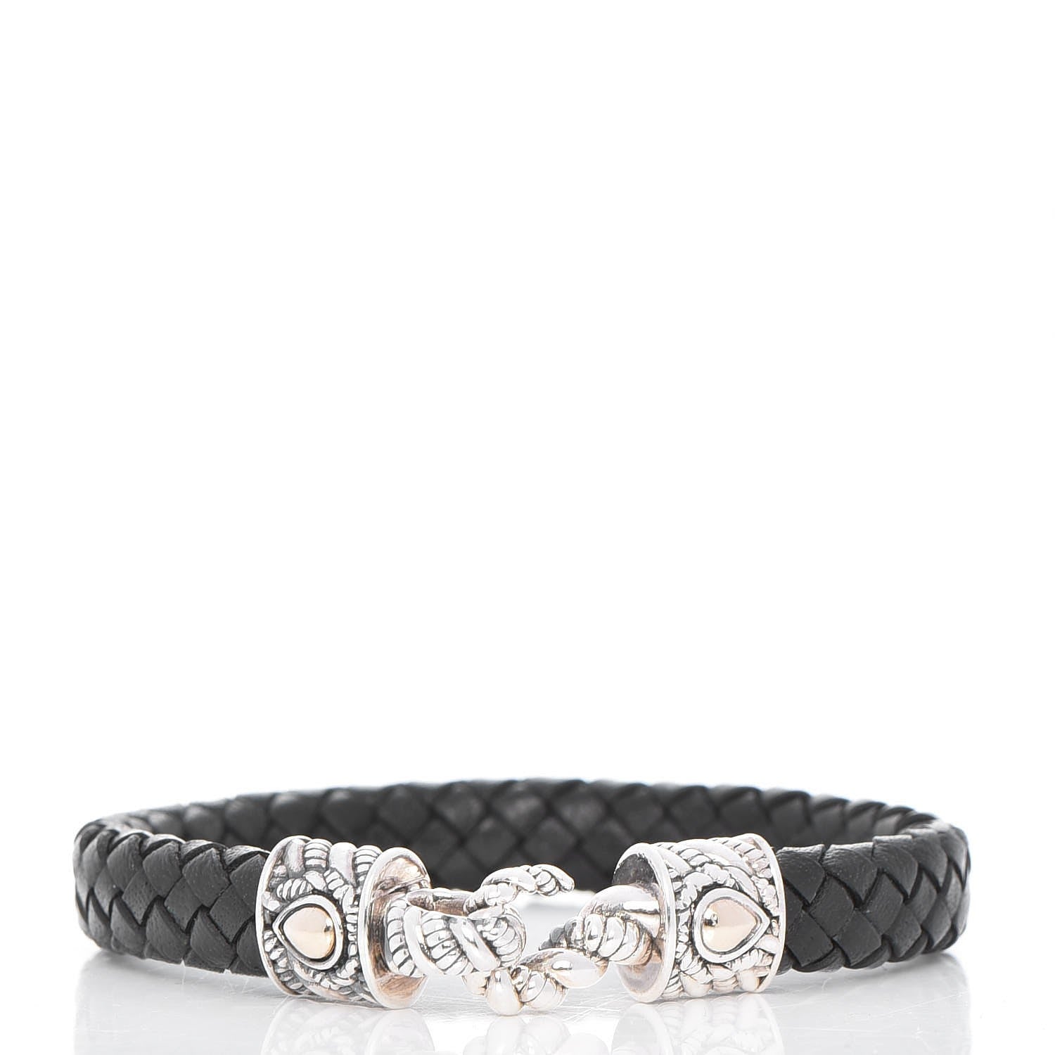 John Hardy JAI Sterling Silver Woven Leather M Bracelet Black 1 of 5