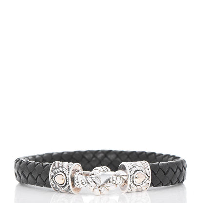 John Hardy JAI Sterling Silver Woven Leather M Bracelet Black 1 of 5