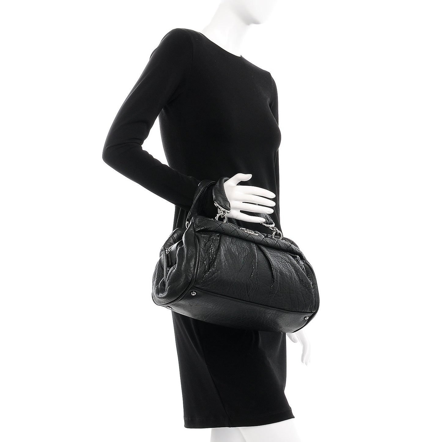 Distressed Lambskin Quilted Small Le Marais Tote Black