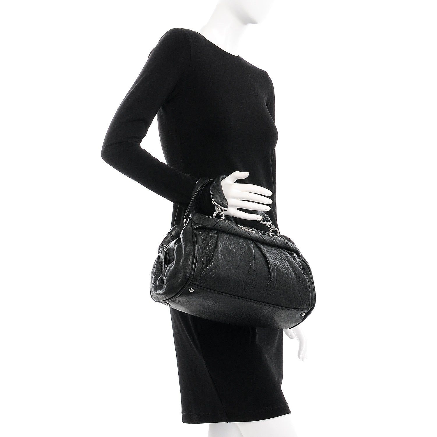 Chanel Distressed Lambskin Quilted Small Le Marais Tote Black 2 of 9