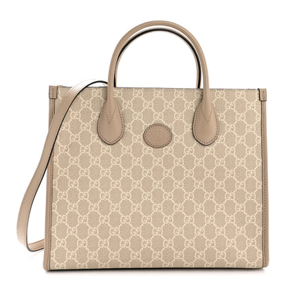 Gucci GG Supreme Monogram Textured Dollar Calfskin Small Retro Interlocking G Tote Bag Beige Mystic White Oatmeal 1 of 13