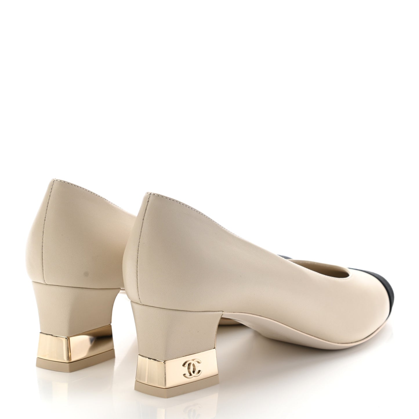 Lambskin Grosgrain CC Cap Toe Pumps 37.5 Ivory Black