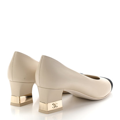 Chanel Lambskin Grosgrain CC Cap Toe Pumps 37.5 Ivory Black 4 of 10