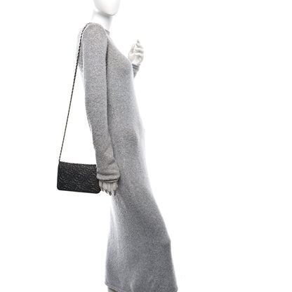 Chanel Goatskin Camellia Embossed Wallet On Chain WOC Grey 2 of 11