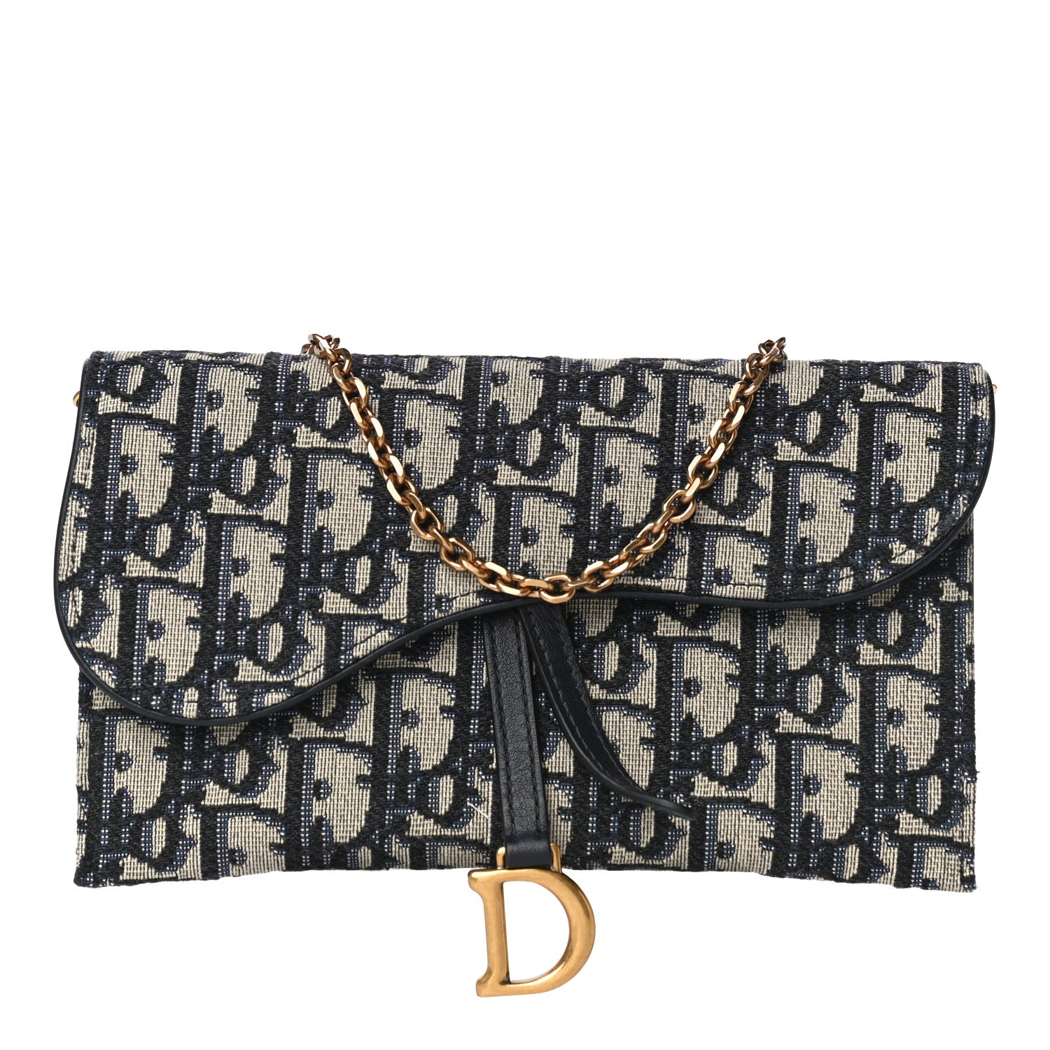 Christian Dior Oblique Saddle Chain Long Wallet Blue 3 of 17