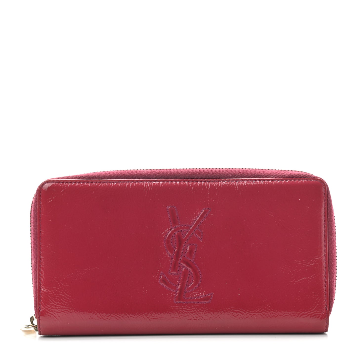 Textured Patent Calfskin Belle De Jour Zip Around Wallet Fuchsia