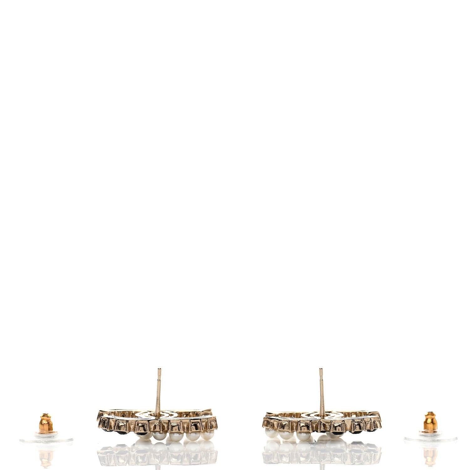 Chanel Crystal Pearl CC Dazzling Domino Earrings Gold Black 3 of 4