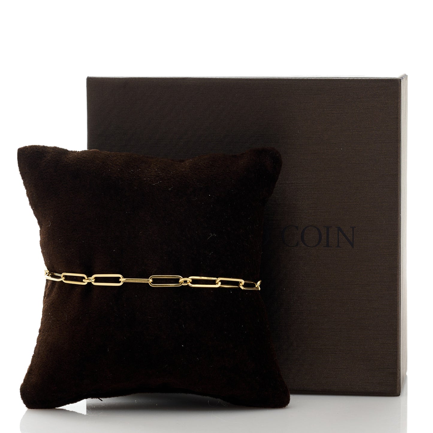 18K Yellow Gold Paper Clip Round Link Chain Bracelet