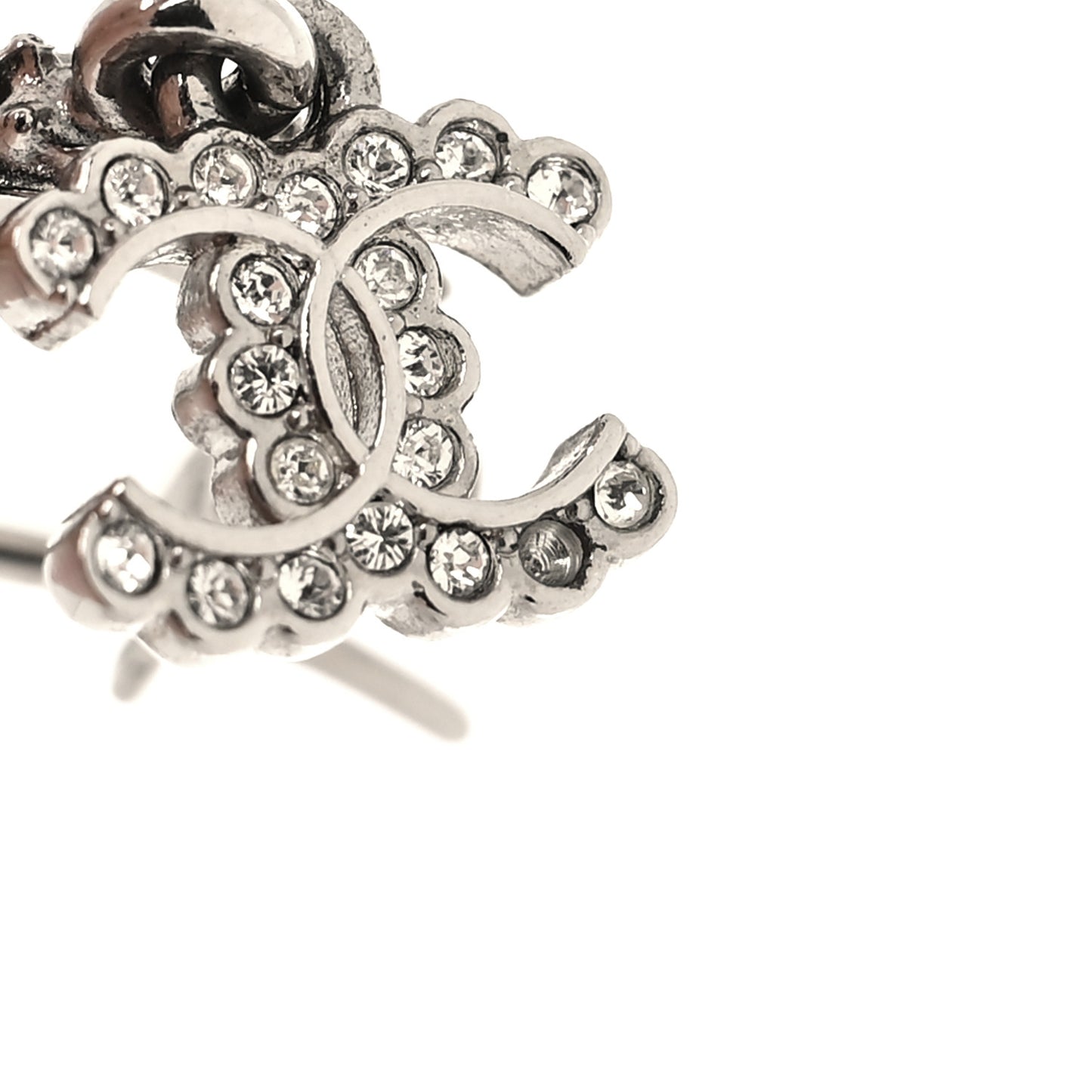 Metal Crystal CC Hoop Drop Earrings Silver
