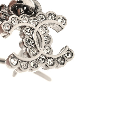 Chanel Metal Crystal CC Hoop Drop Earrings Silver 5 of 5