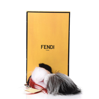 Fendi Fox Mink Goat Fur Nappa Karlito Bag Charm Black Foresta Rosso 4 of 4