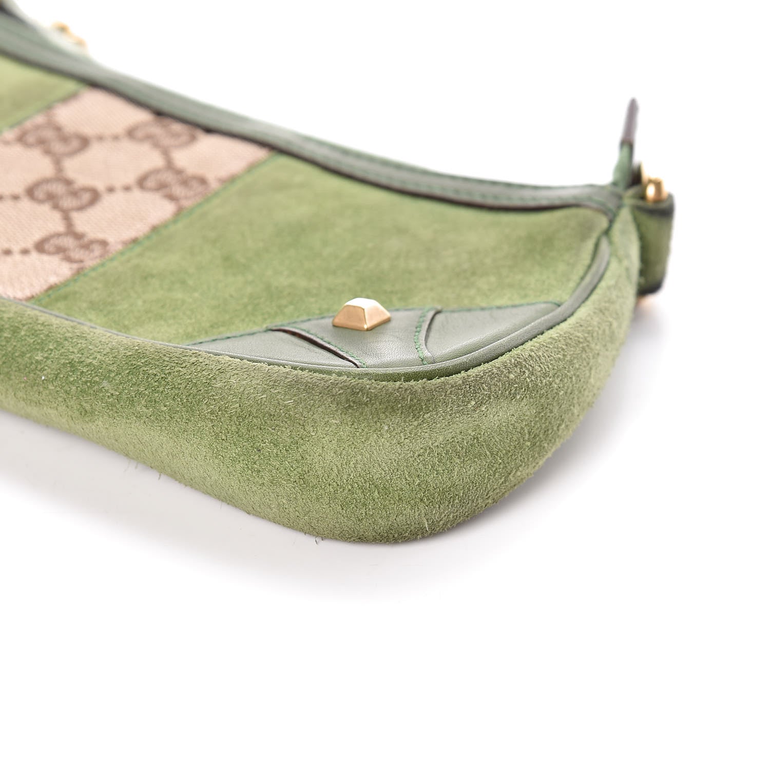 Gucci Suede Monogram Horsebit Nail Chain Pochette Green 9 of 9
