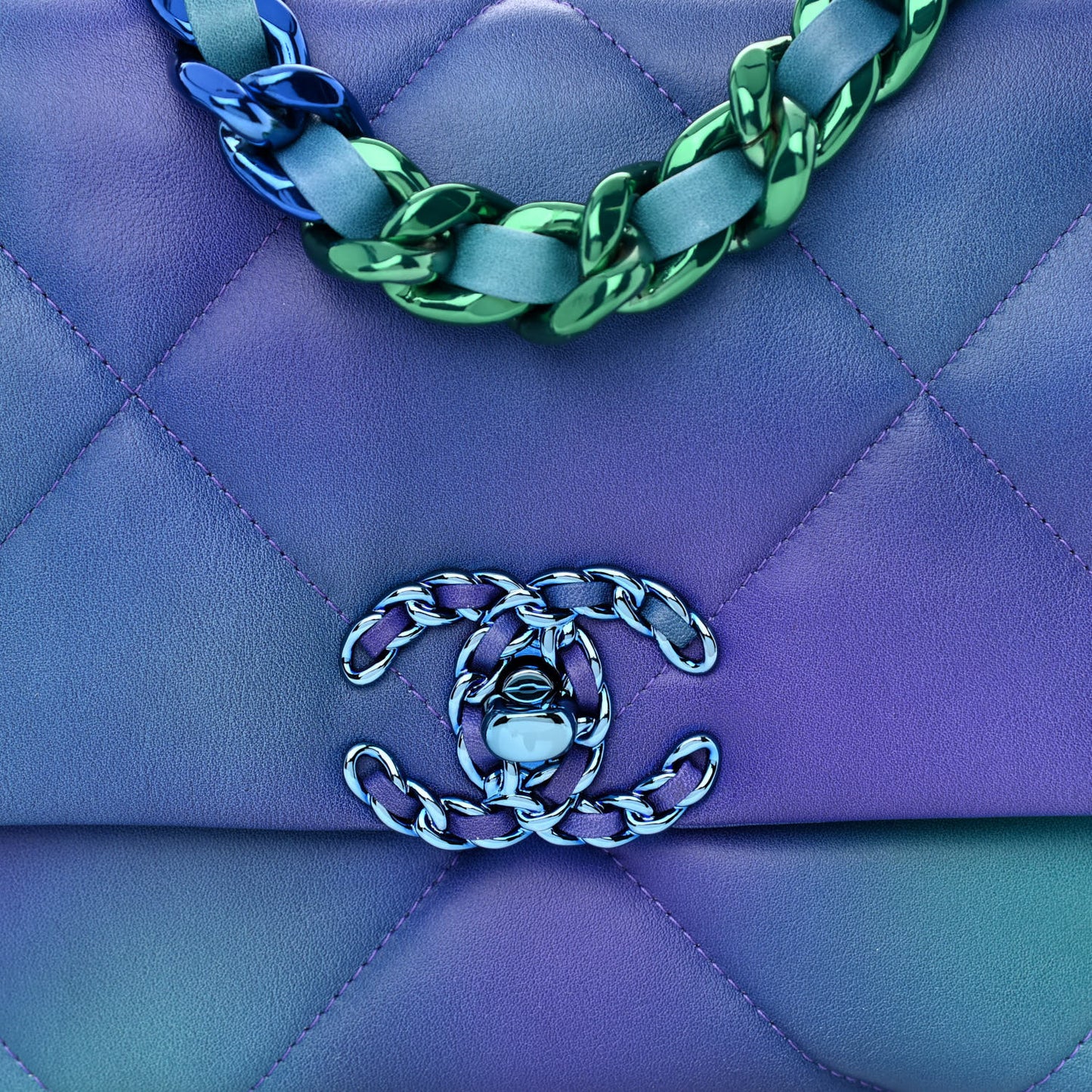 Tie Dye Calfskin Quilted Medium Chanel 19 Flap Blue Purple