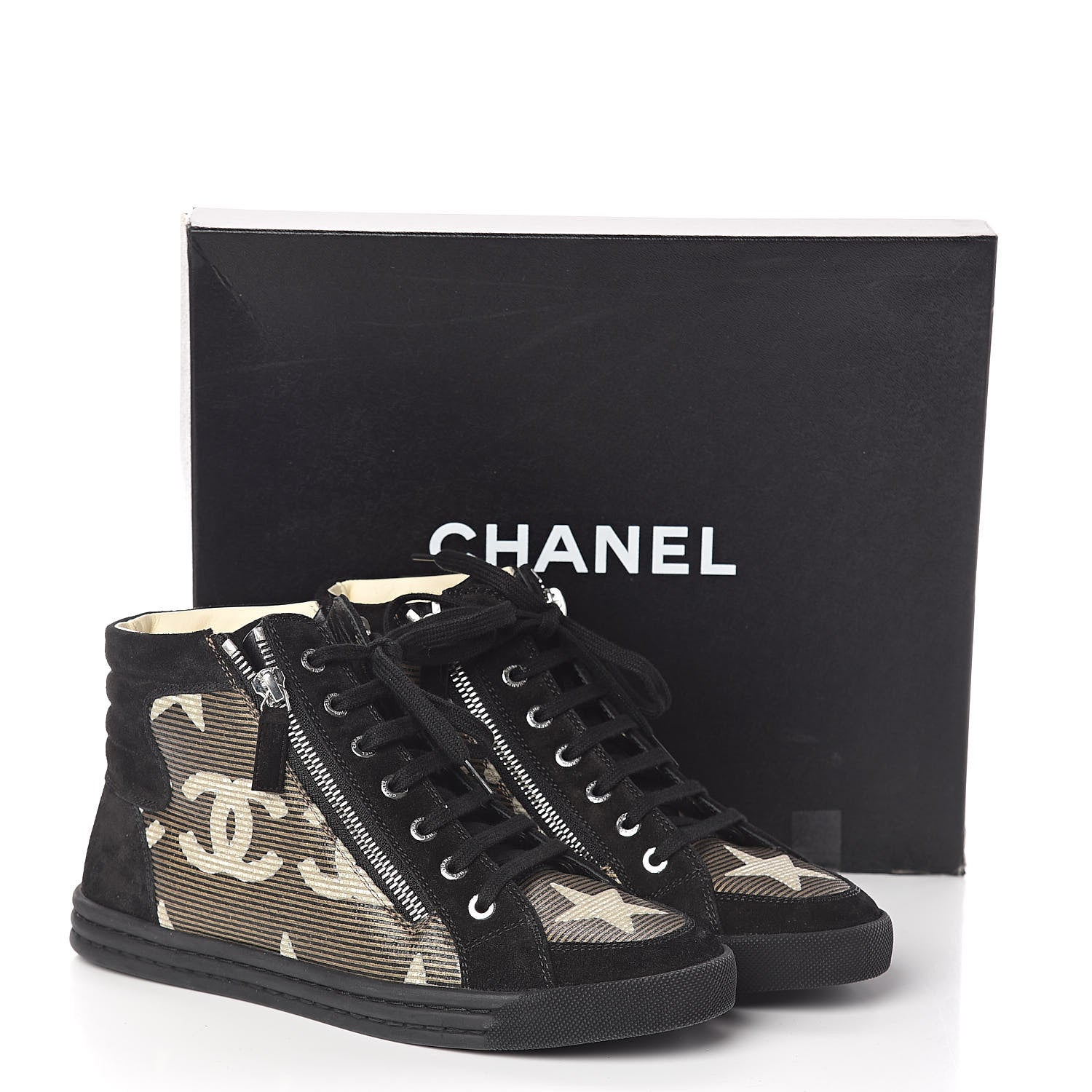 Chanel Canvas Suede CC Star Zipped High Top Sneakers 37 Black 8 of 8