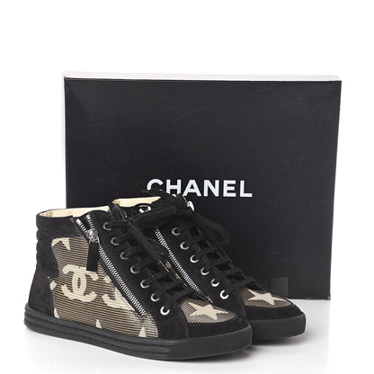 Chanel Canvas Suede CC Star Zipped High Top Sneakers 37 Black 8 of 8
