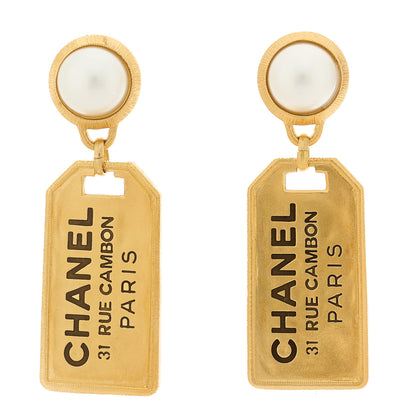 Chanel Pearl CC Tags Drop Earrings Gold 1 of 5