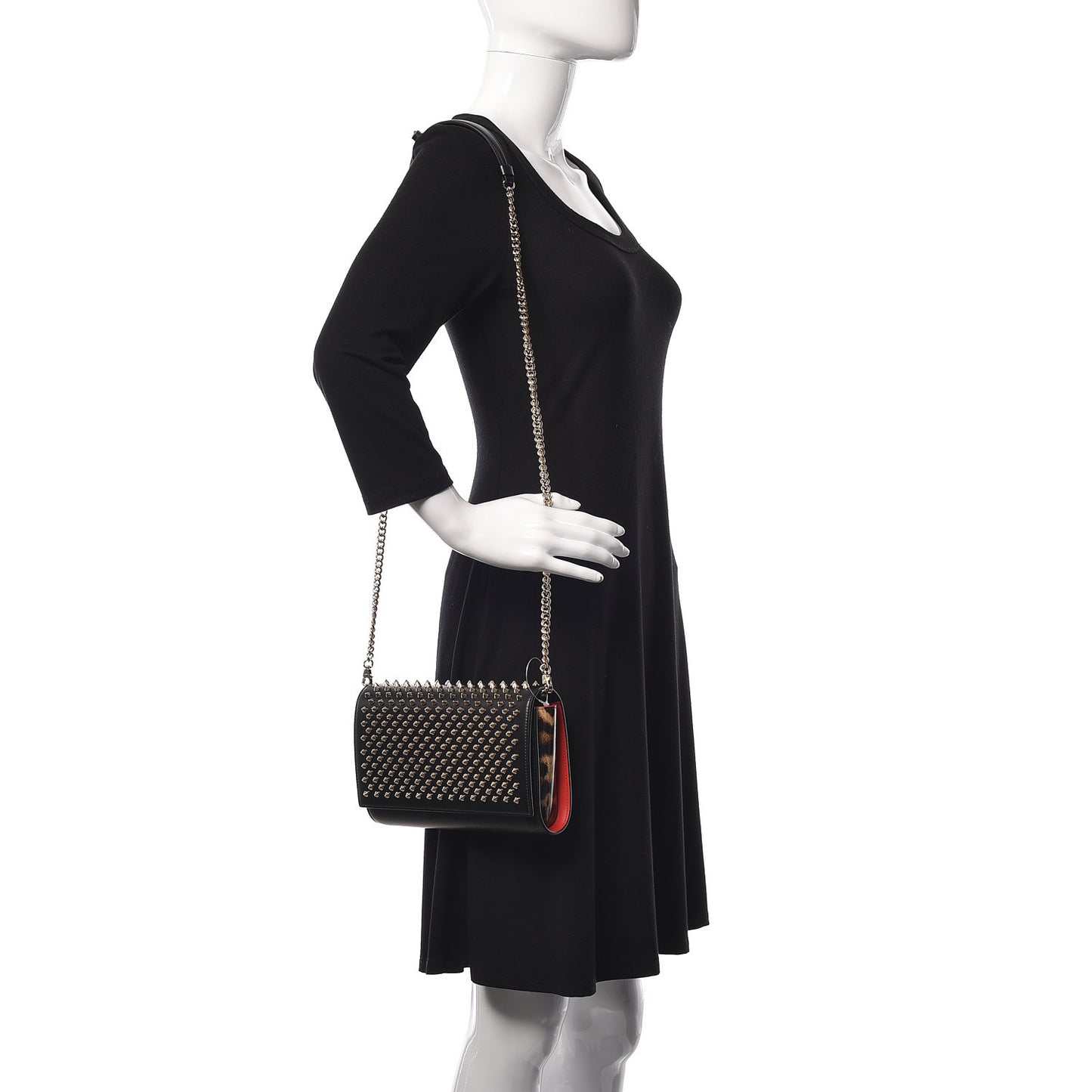 Calfskin Patent Leopard Spikes Paloma Clutch Black